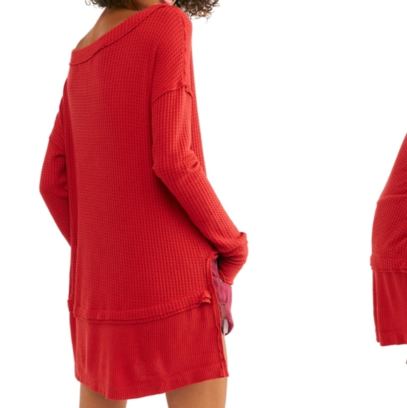 Free People We The Free North Shore Thermal Boat Neck Tee Phoenix Red Siz XS NWT - Picture 7 of 13
